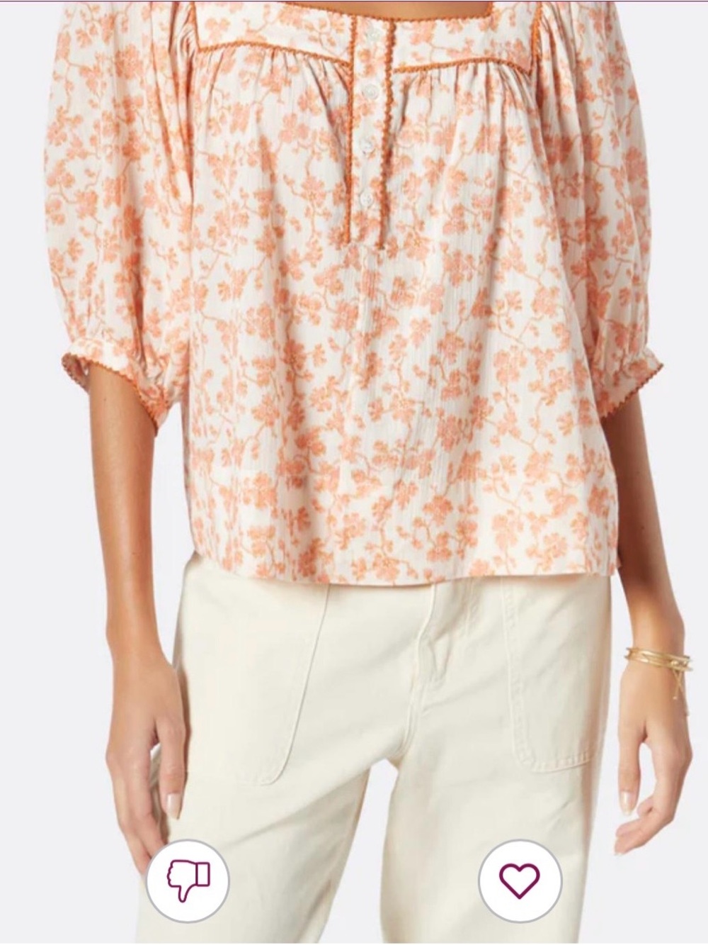 Joie Peach Floral Scoop-Neck Blouse size M.100%cotton,cottagecore,boho-chic
